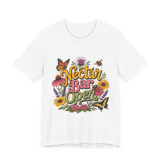 "Nectar Bar Open" Floral Bee Garden Graphic Tee