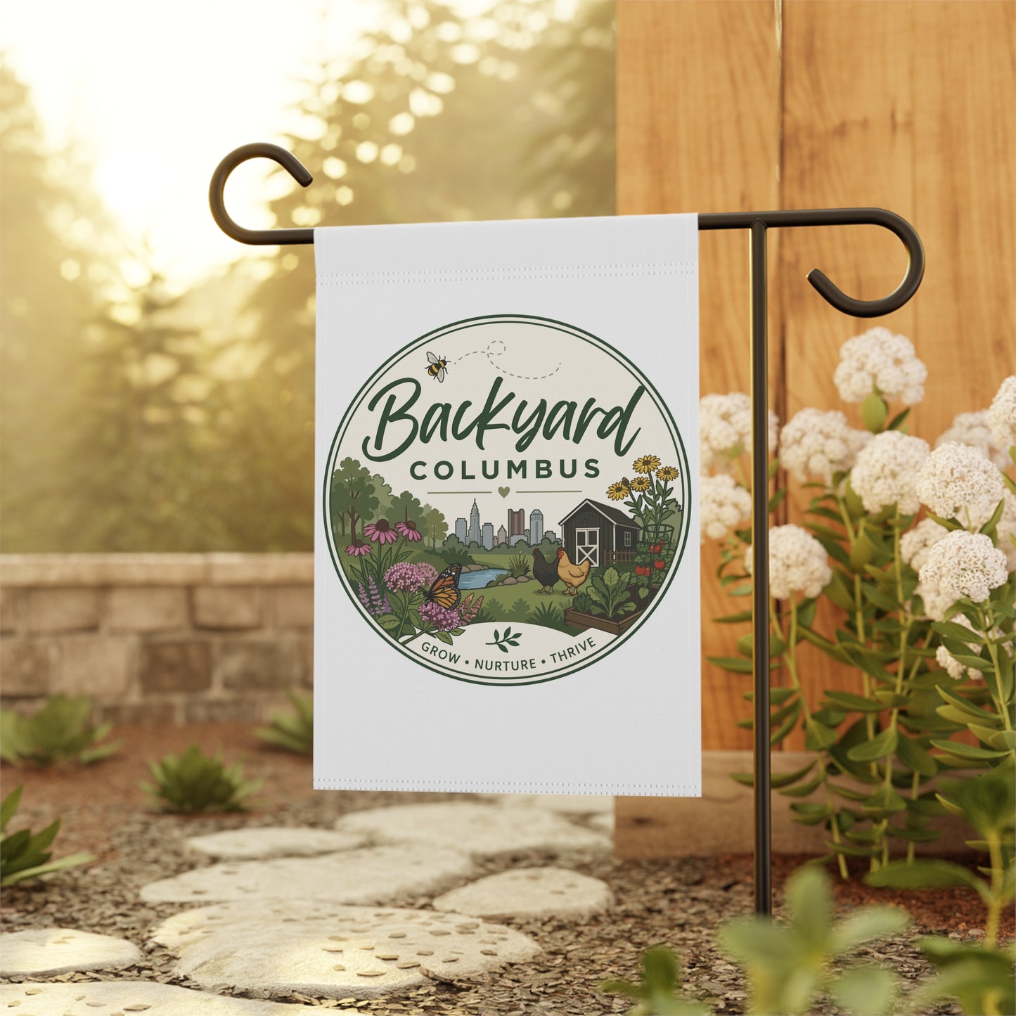 Backyard Columbus Garden Flag — Grow Nurture Thrive Decorative Yard Banner