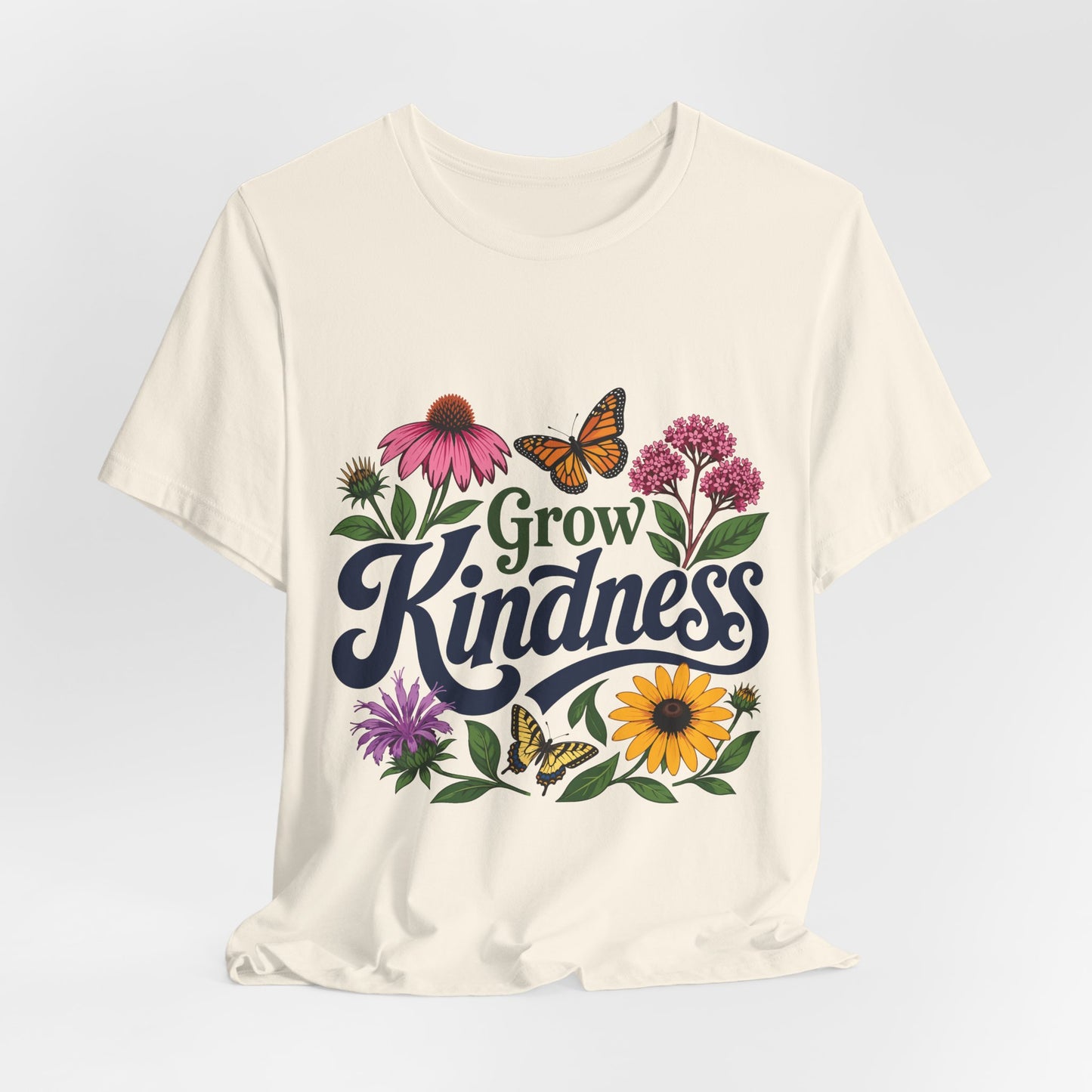 Grow Kindness Floral T-Shirt — Inspirational Garden Butterfly Tee