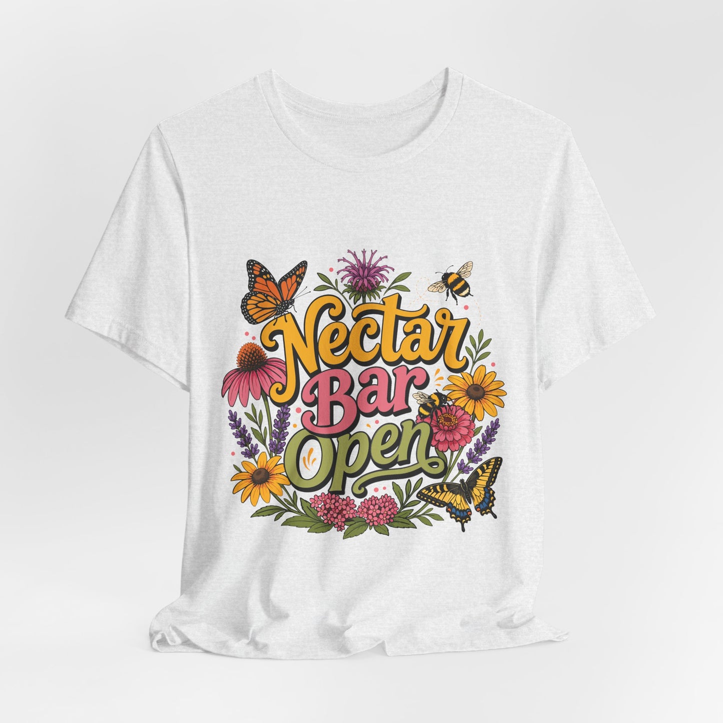 "Nectar Bar Open" Floral Bee Garden Graphic Tee