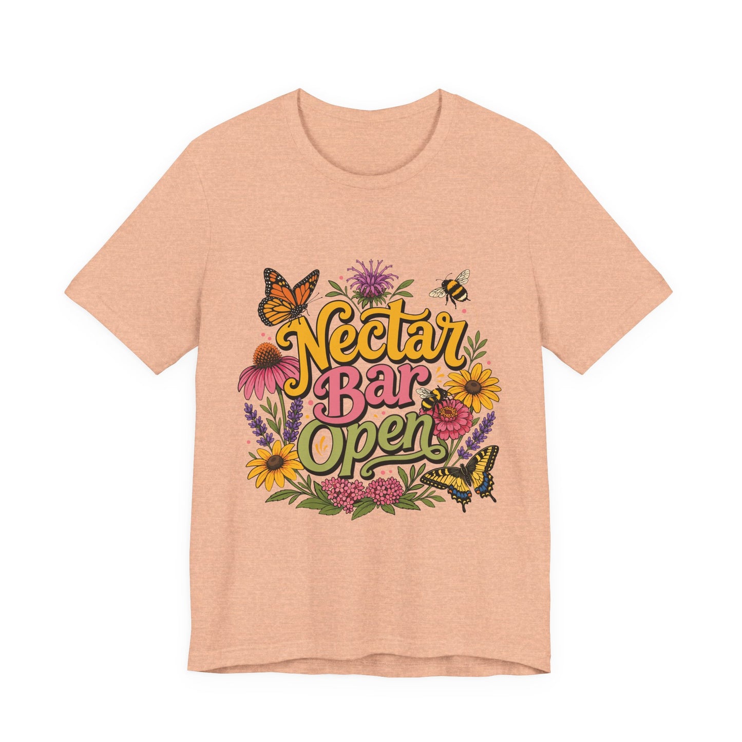 "Nectar Bar Open" Floral Bee Garden Graphic Tee