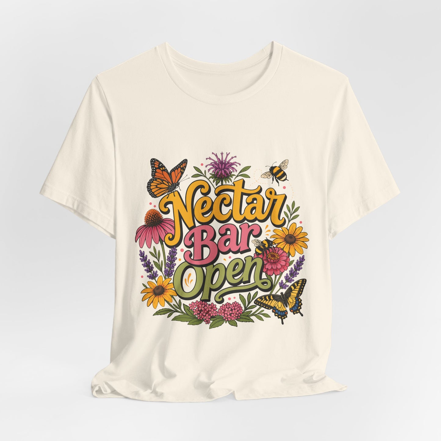 "Nectar Bar Open" Floral Bee Garden Graphic Tee