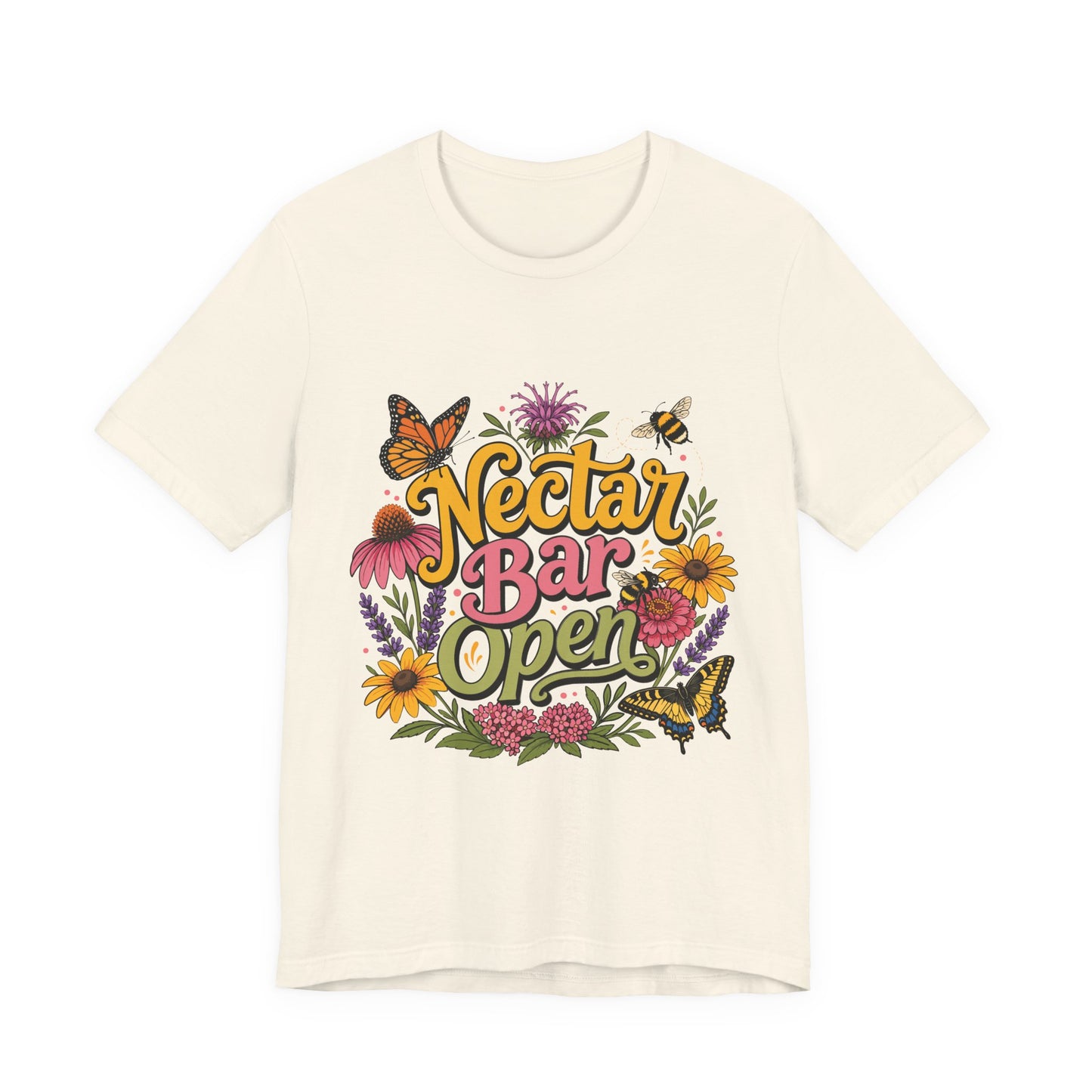 "Nectar Bar Open" Floral Bee Garden Graphic Tee