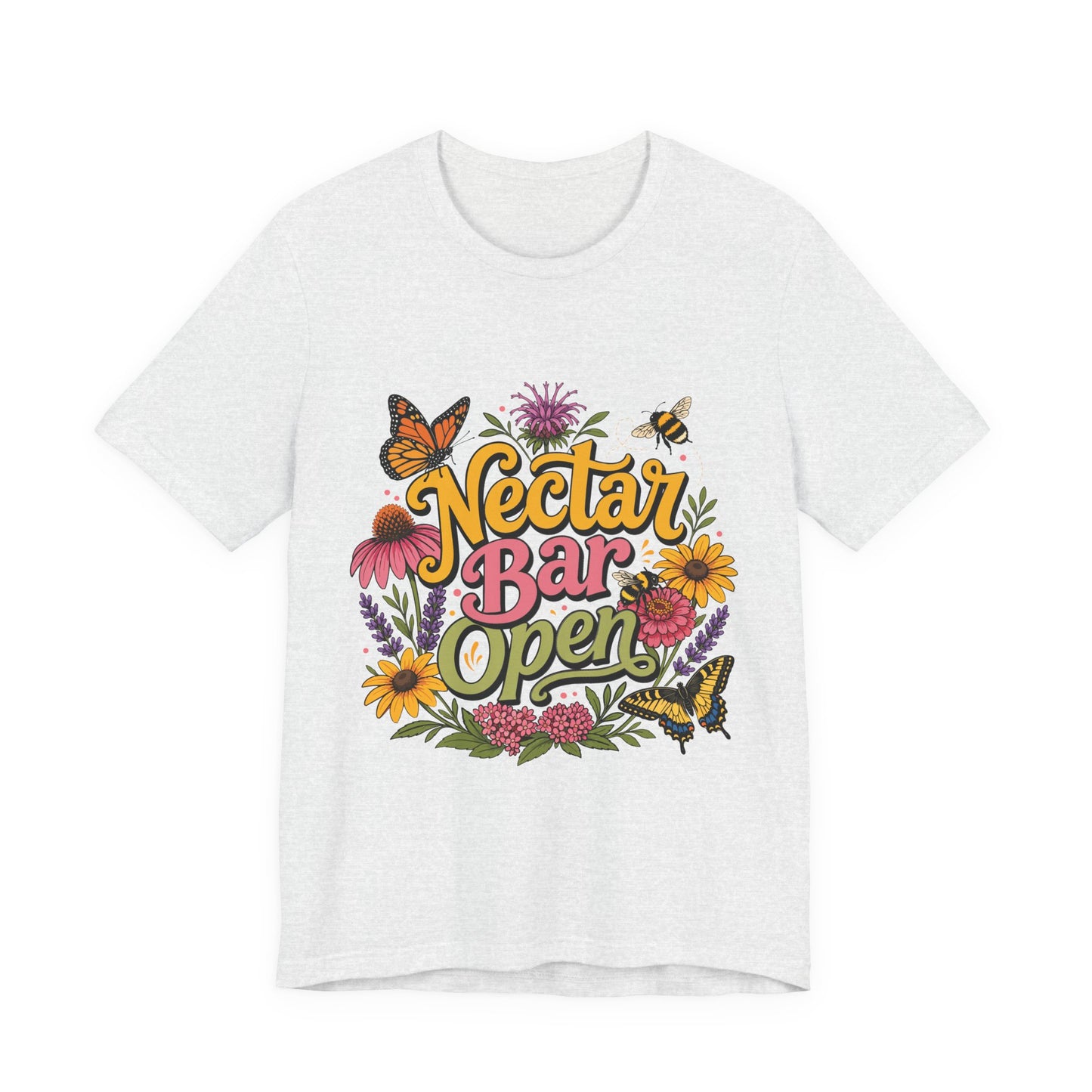"Nectar Bar Open" Floral Bee Garden Graphic Tee