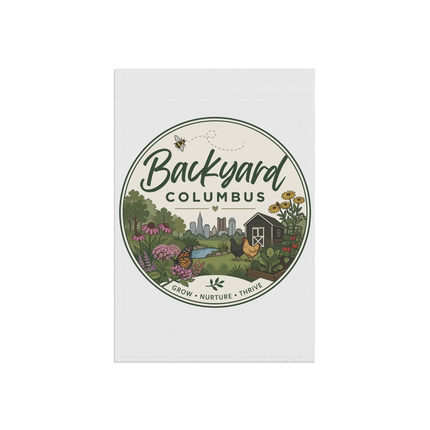 Backyard Columbus Garden Flag — Grow Nurture Thrive Decorative Yard Banner
