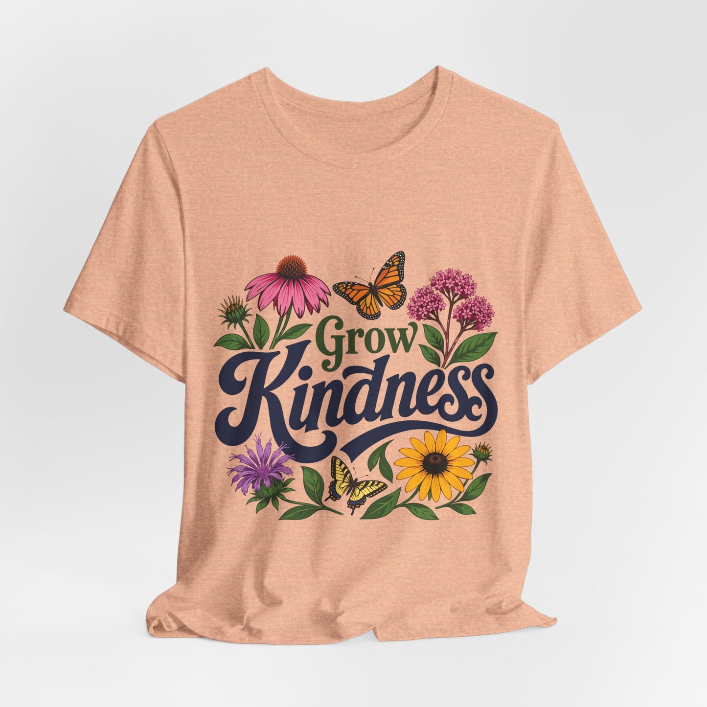 Grow Kindness Floral T-Shirt — Inspirational Garden Butterfly Tee