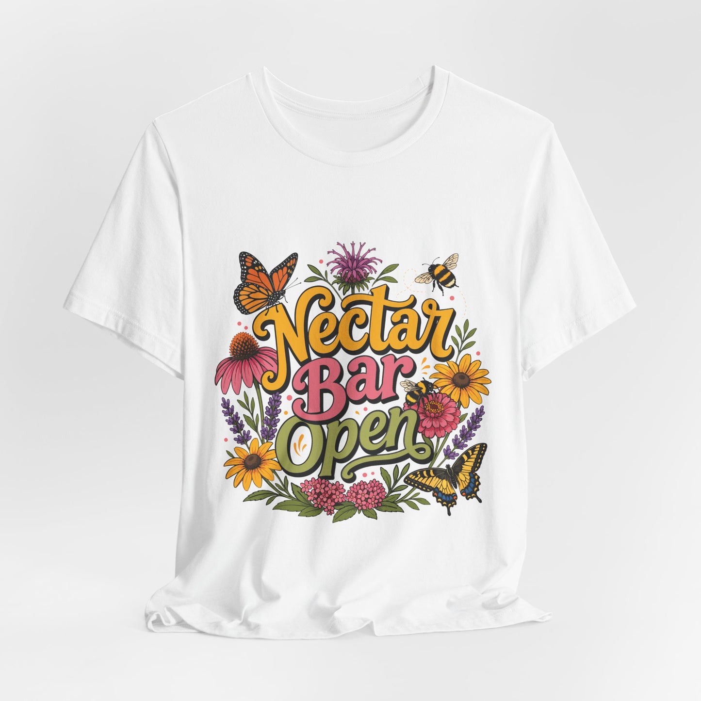 "Nectar Bar Open" Floral Bee Garden Graphic Tee