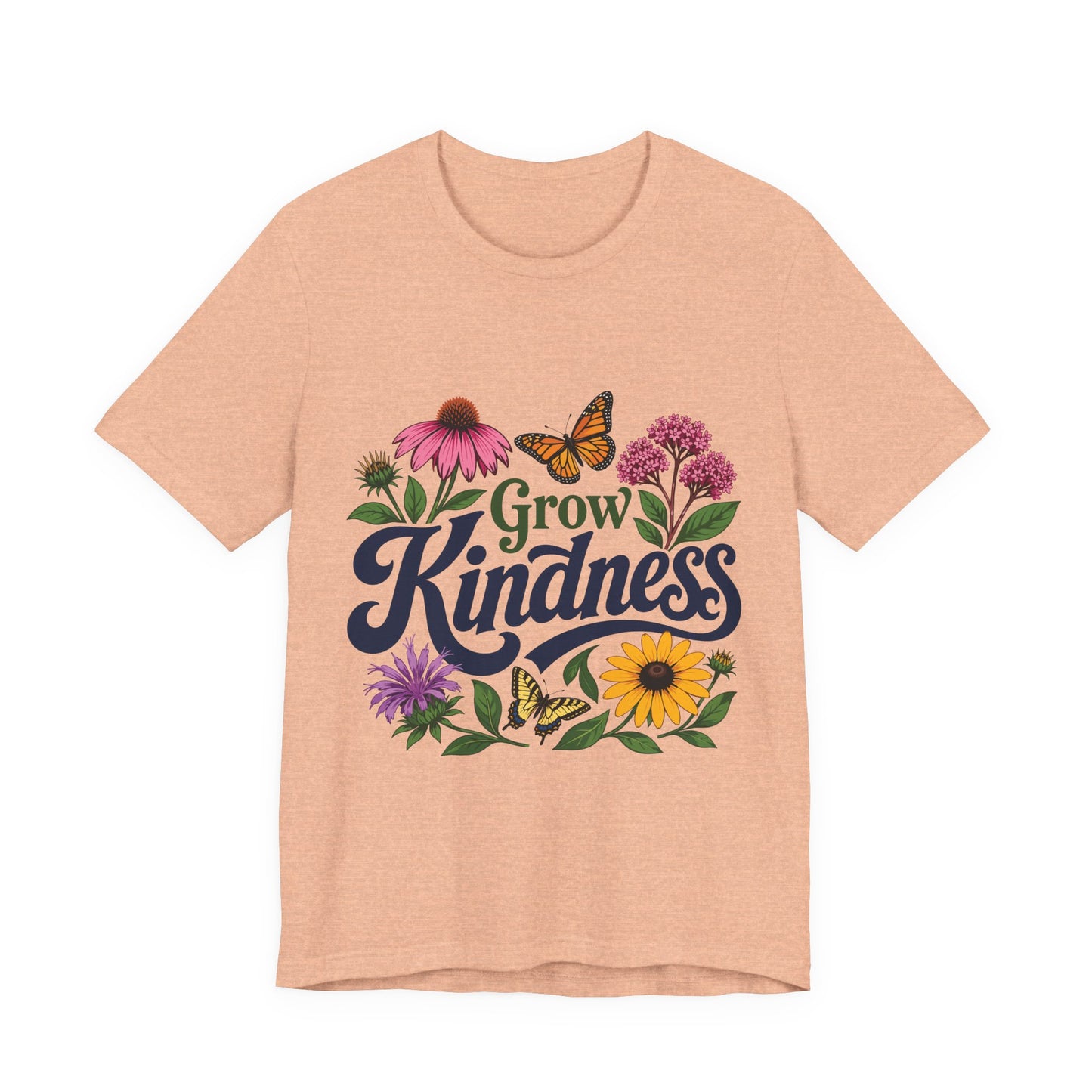 Grow Kindness Floral T-Shirt — Inspirational Garden Butterfly Tee