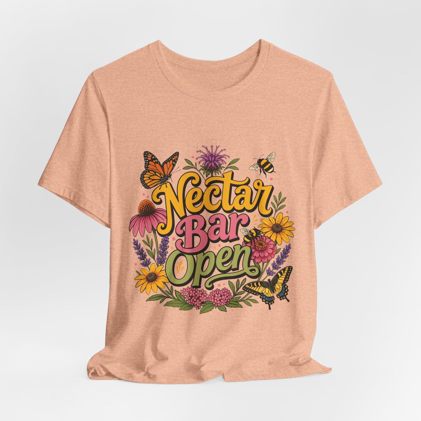 "Nectar Bar Open" Floral Bee Garden Graphic Tee