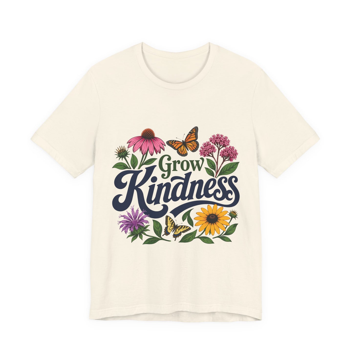 Grow Kindness Floral T-Shirt — Inspirational Garden Butterfly Tee